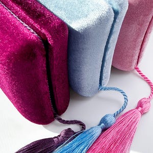 Joyero vintage de terciopelo personalizado con borla, estuche de viaje para anillos y pendientes con nombre personalizado