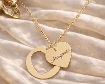 Collar de corazón personalizado, colgante de amor grabado, nombre y fecha personalizados, regalo de aniversario y San Valentín.