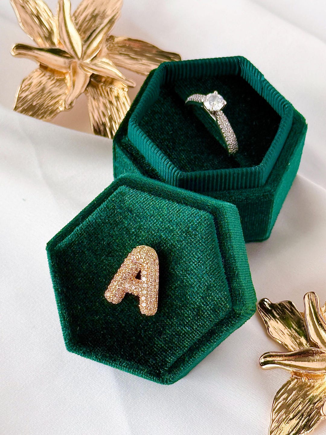 Ring Box Personalized Velvet Ring Box, Crystal Initial, Engagement Proposal - Etsy