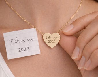 Collar de corazón con escritura a mano personalizada, colgante de acero inoxidable personalizado