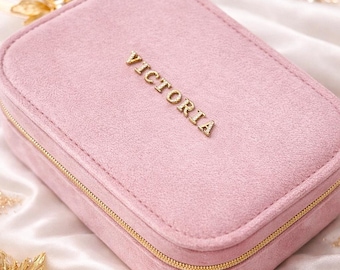 Joyero de terciopelo personalizado con inicial de cristal, regalo elegante