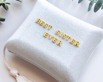 Estuche de terciopelo personalizado para joyas, organizador de anillos y pendientes con nombre personalizado y borla, regalo para hermana