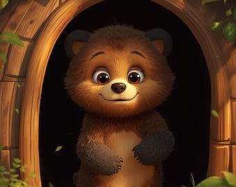 Benny der tapfere kleine Bär | Digitales Kinder Bilderbuch | Druckbare Gute-Nacht-Geschichte | AI illustriertes PDF