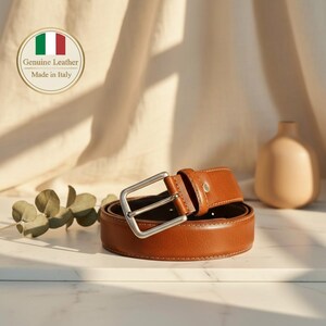 Valentina Leather Vera Pelle Tan Belt Silver Buckle & Tips Made In Italy Classic Vera Pelle Belt | eBay main image 3