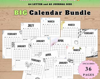 36 BIG Calendar Bundle - PRINTABLE and Digital Planner Pages | A5 & A4 Size - Digital Download