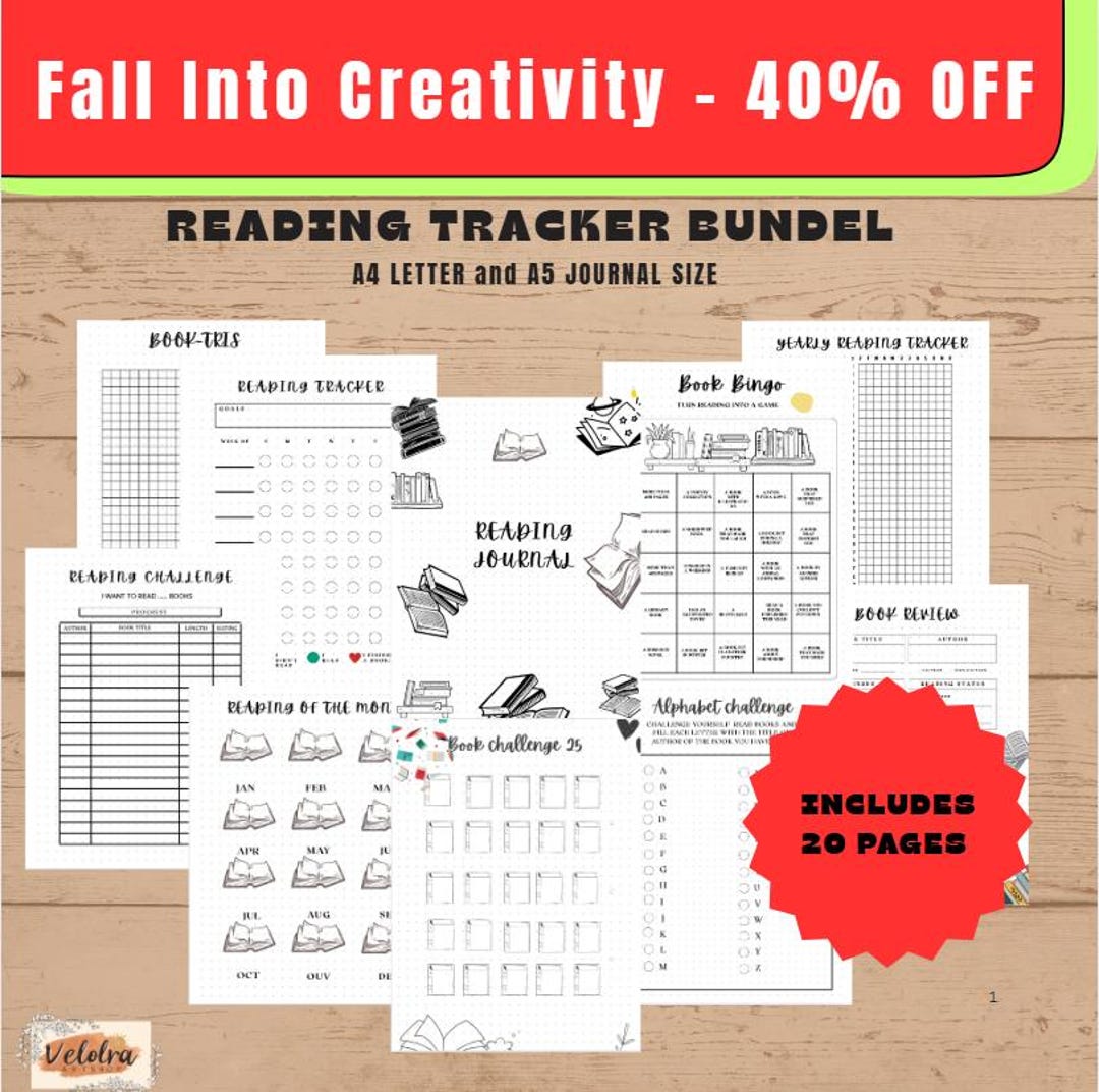 Reading Tracker Bundle | 20 Digital Planner Pages | A5/A4 Printables ...