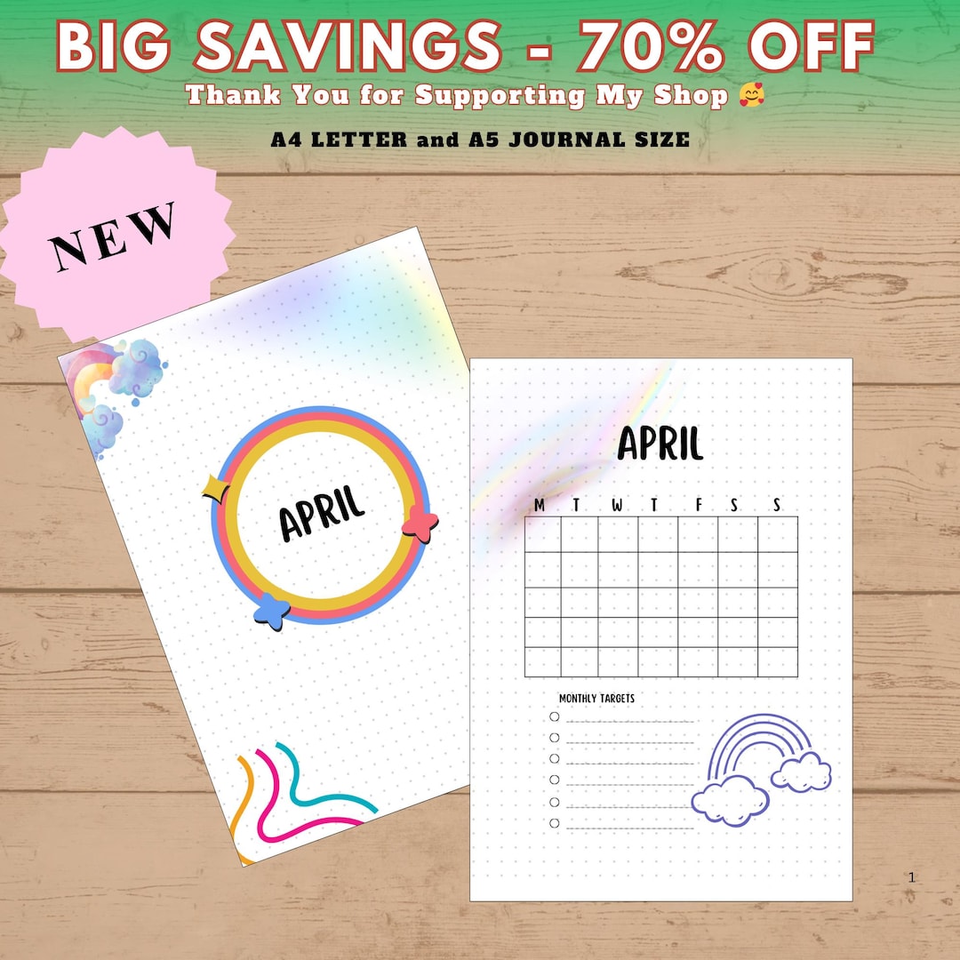 April Notes Calendar April Title, Calendar, Mood Tracker PRINTABLE (A4/A5 Digital Download ...