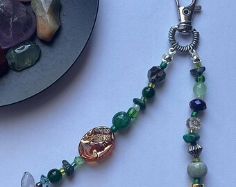 Healing Crystal Bag Charm - Gemstone Wire Wrapped Beaded Keyring - Custom Witchy Gift