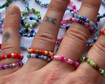 Handmade Beaded Stacking Rings – Colourful Seed Bead Spacer Stackable Rings y2k