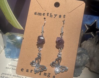 Healing Crystal Butterfly Earrings - Sterling Silver Custom Gemstone Gift - y2k witchy fairycore