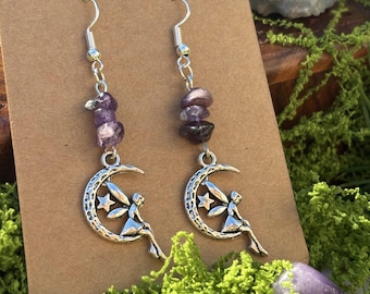 Healing Crystal Fairy Earrings Sterling Silver - Custom Gemstone Jewellery Fairycore gift for her witchy