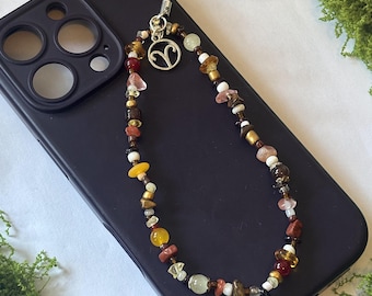 Zodiac Phone Charm for Protection/Luck/Manifesting - Healing Crystal Star Sign Intention Charm