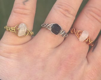 Wire Wrapped Healing Crystal Ring - Copper, Silver, Gold - Custom - Any size any stone Witchy Gift