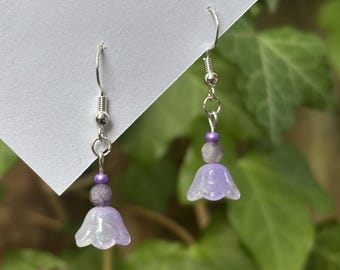 Amethyst Flower Earrings - Sterling Silver 925 Czech Glass Purple Jewellery Fairycore Gift