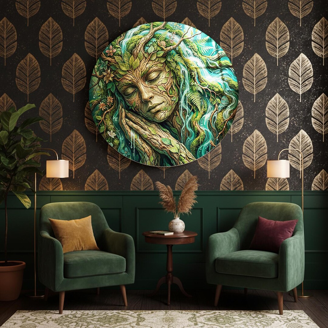 Glass Wall Art Mother Earth Nature Spirit, Botanical Woman Face Decor ...