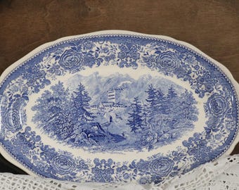 Villeroy & Boch Burgenland Blue Oval Fleischplatte 33,5 cm • Made in Germany • Vintage Bauernhaus Servierplatte • Ein brauner Fleck