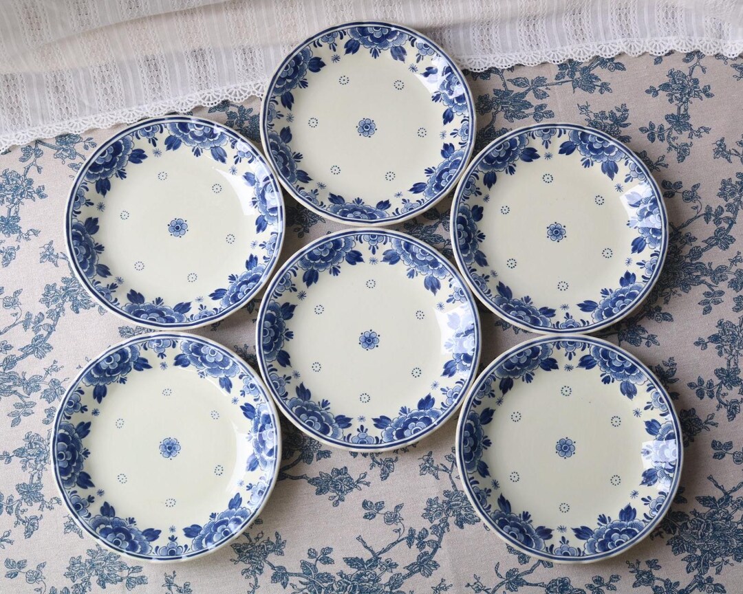 Set of 6 Hand Painted Delft Blue Breakfast Plates 19.5 Cm (7.7 In