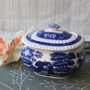 Spode Blue Tower Große Zuckerdose mit Deckel 12 cm - Mamalade Zuckerdose Dekor Blau Landschaft Dekor