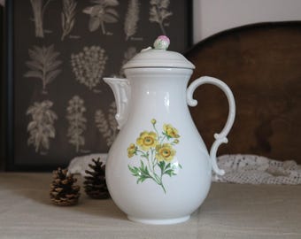 ヴィンテージ マイセン コーヒーポット：緑のツタ、花のつまみ、ドイツ 
