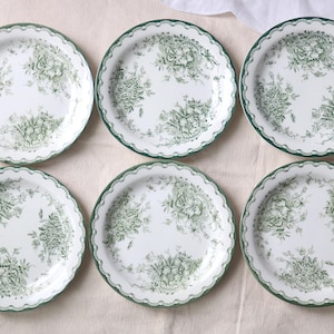 Set med 6 Rörstrand Grön Anna desserttallrikar Ø18 cm · Gröna blommiga tårtfat · Sverigetillverkade · ca 1966–1970-talet · Mycket gott skick
