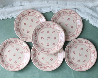 A Set of 6 Johnson Brothers Petite Fleur Dessert Plates 16 cm – Laura Ashley Red Floral – Vintage English Ironstone 1976