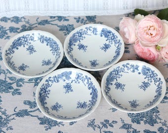 Set of 4 Villeroy & Boch Valeria Blue Dessert Bowls 12.7 cm / 5 in (the Smaller Size) – Moderate to Severe Signs of Use