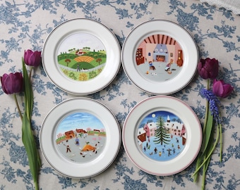 Juego de 4 platos para tartas Villeroy & Boch Naif de 21 cm (8,3 pulgadas) – Platos de postre descatalogados, incluyendo uno navideño – Como nuevos