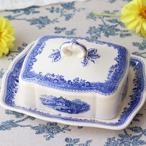 Villeroy & Boch Burgenland blauwe botervloot met deksel – Zeldzaam faience uit de boerderijstijl, jaren 90, gemaakt in Duitsland – Uitstekende staat