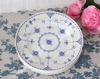 Set of 6 Antique Furnivals Blue Denmark Breakfast / Dessert Plates 20 cm (7.9 in) – Farmhouse Decor – 1895 to 1913 – Excellent Condition