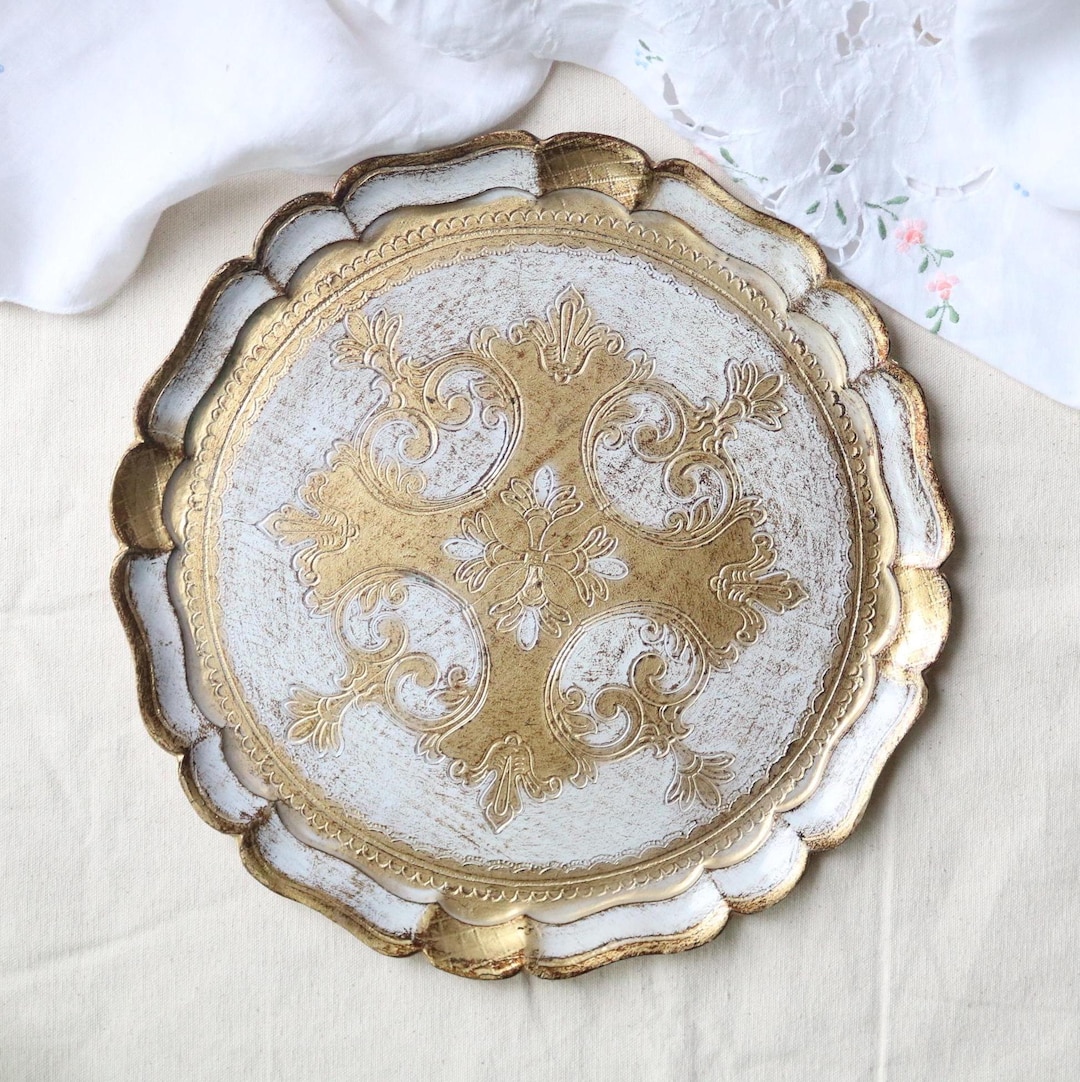 Vintage Florentine Tray • Large Italian Gilt Wood Serving Tray • Gold ...