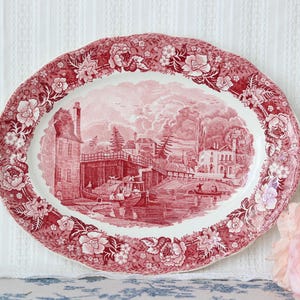 Palissy "Datchet Bridge, Bucks" Red Oval Serving Platter 30 cm (11.8 inches) – Thames River Scenes – Excellent Condition