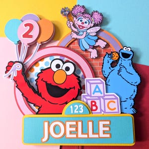 Personalized Sesame Street Cake Topper – Pink Elmo Birthday Cake Topper – Abby Party Decor – Colorful Girl Birthday Cake Decoration Turquoise Name sign