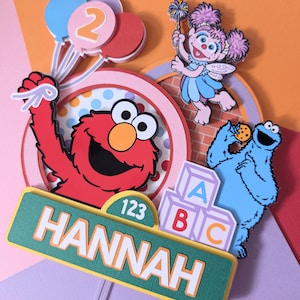Personalized Sesame Street Cake Topper – Pink Elmo Birthday Cake Topper – Abby Party Decor – Colorful Girl Birthday Cake Decoration zdjęcie 4
