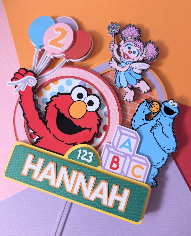 Personalized Sesame Street Cake Topper – Pink Elmo Birthday Cake Topper – Abby Party Decor – Colorful Girl Birthday Cake Decoration zdjęcie 4