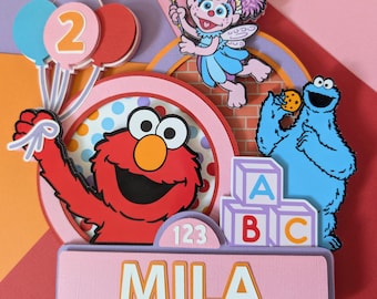 Personalized Sesame Street Cake Topper – Pink Elmo Birthday Cake Topper – Abby Party Decor – Colorful Girl Birthday Cake Decoration