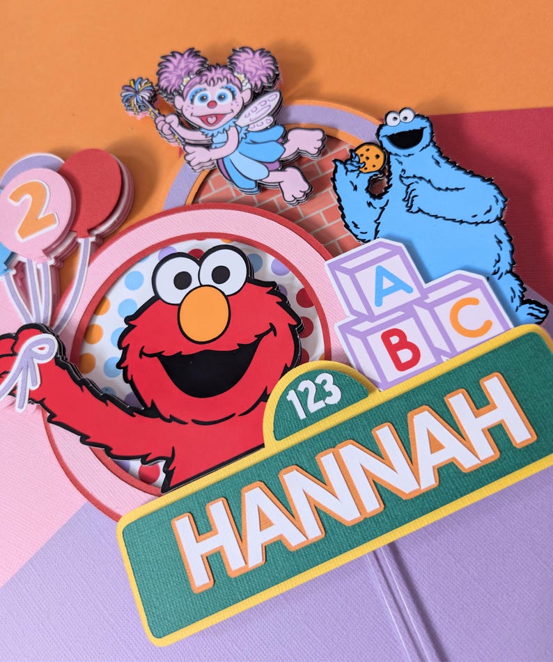 Personalized Sesame Street Cake Topper – Pink Elmo Birthday Cake Topper – Abby Party Decor – Colorful Girl Birthday Cake Decoration zdjęcie 5