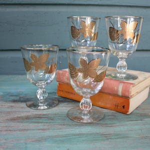 Libbey Gold Leaf Wine Glasses, Vintage Glass Barware, Barware, Vintage Wine Glasses, Vintage Glassware, Vintage Libbey Glass, Vintage Glass