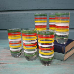 Vintage Colorful Striped Drinking Glasses, Striped Glasses, Colorful Glassware, Vintage Glassware, Vintage Water Glass, Vintage Barware