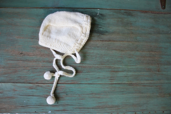 Cozy Cream Knitted Baby Pompom Hat, Baby Winter H… - image 1