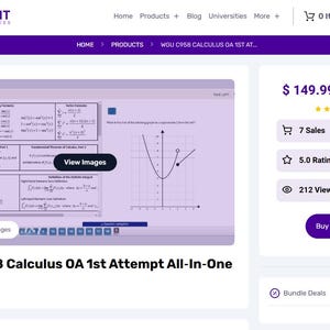Peut inclure: Page web présentant un ensemble d'études de calcul. L'ensemble comprend des guides d'étude avec des formules mathématiques et des graphiques. Le produit est intitulé "WGU C958 Calculus OA 1st Attempt All-In-One Bundle".