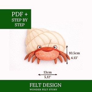 Patrón de costura de cangrejo ermitaño, animales marinos de fieltro, adorno de animales del océano de fieltro, juguetes para niños, decoración infantil, patrón de adorno de fieltro