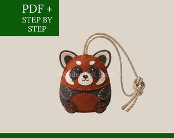 Schlüsselanhänger aus Filz: Nähvorlage, Filztiere, Plüschtier aus rotem Panda, Kawaii-Accessoires
