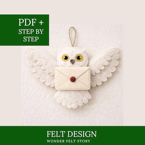 Felt Wizard Owl Sewing Pattern, Felted Animals, Felt Christmas Ornaments, Felt Christmas Tree Decor, DIY Holiday Decor, Felt Animal Patterns