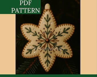 Modello PDF per ornamento a stella in feltro, modello per cucito di ornamento natalizio in feltro, decorazioni natalizie fai da te in feltro, modello per ornamento dell'albero in feltro, fatto a mano