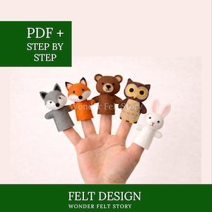 Modello di cucito per marionette da dito in feltro, animali del bosco in feltro, ornamenti in feltro, tutorial passo dopo passo, lavoretti per bambini, bambola in feltro personalizzata, feltro