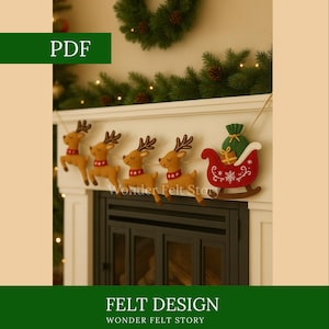 Felt Christmas Garland Pattern, Reindeer and Sleigh Felt Christmas Decorations, DIY Felt Christmas Tree Decor, Holiday Decorations