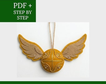 Nähvorlage für eine goldene Zauberkugel aus Filz (PDF + Anleitung), Weihnachtsbaumschmuck