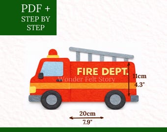 Felt Firefighter Sewing Pattern, Felt Fire Truck Design, Felt Ornament Pattern, Felt, Kids DIY, Felt Patterns, Felt Rescue Cars Design