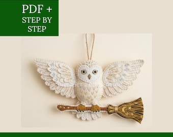 Filz-Schneeeule mit Zauberbesen – Nähvorlage (PDF) + Anleitung, Zaubereule Hedwig