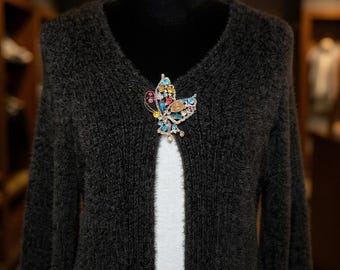 Hand Knitted Black Cardigan Soft and Fluffy Cardigan, Open Front Cardigan